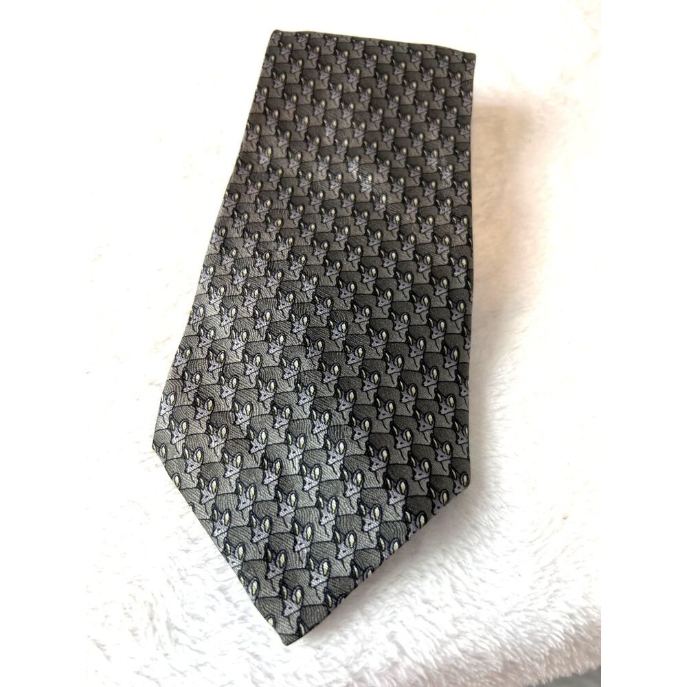 Bat Eared Fox Necktie Tie 100% Silk gray Karen Sierce Allover print